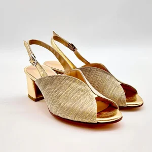 ELLEN Sandalo donna in lurex platino e pelle oro tacco 50