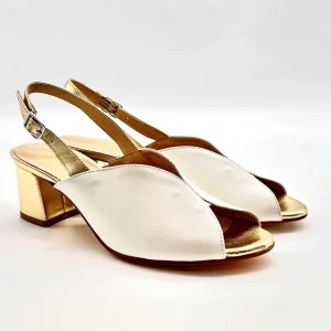 ELLEN Sandalo donna in pelle avorio e platino tacco 50