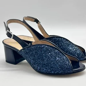 ELLEN Sandalo donna in pelle glitterata blu tacco 50